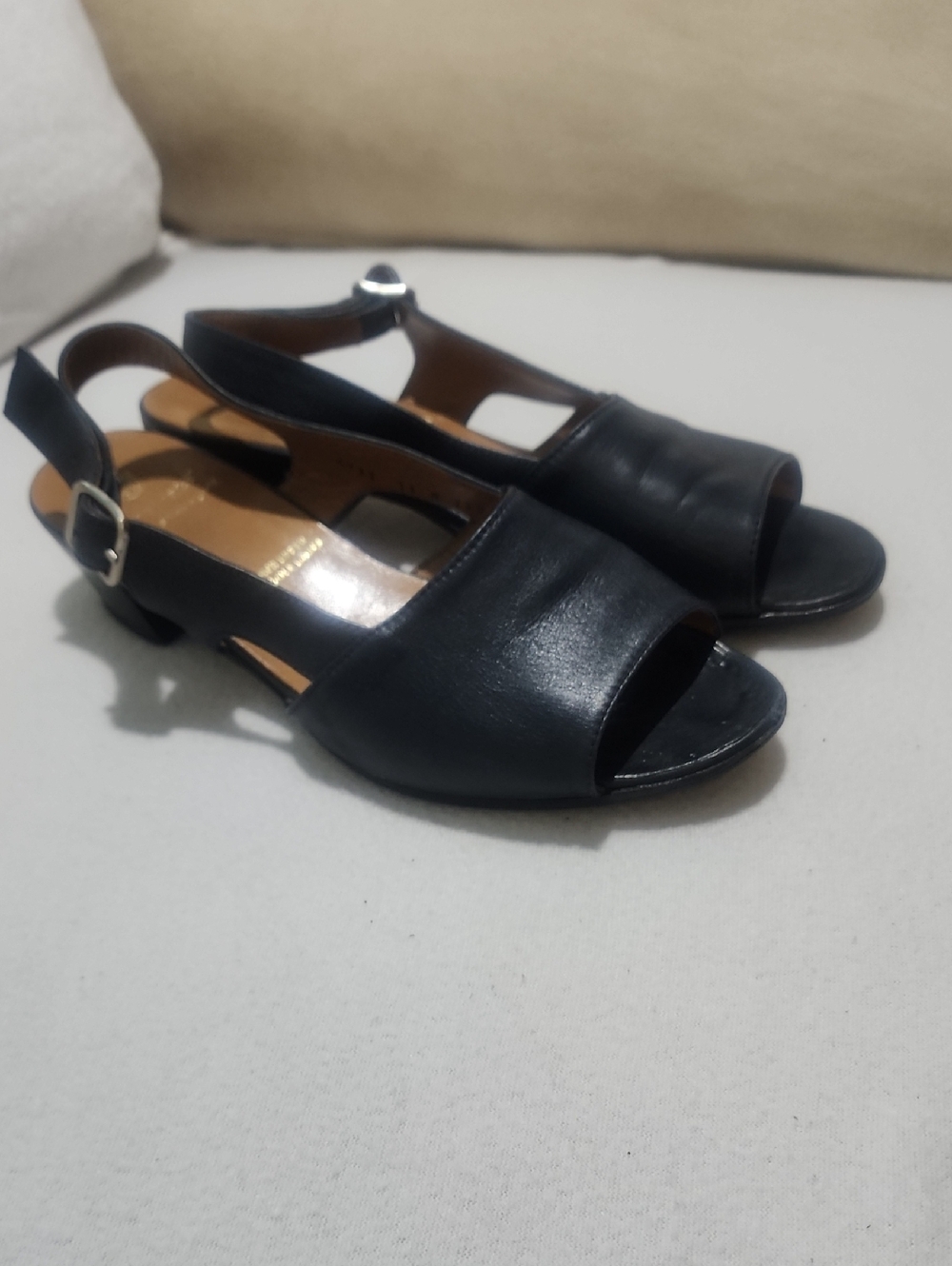 Hand Made On Italy Classic Black Peep-Toe Slingback Sandals